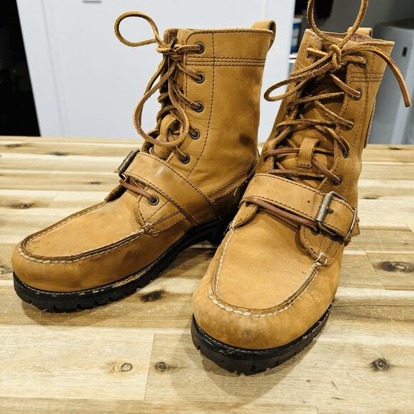 Polo Ralph Lauren Boots Men\'s Ranger Leather Size 8D Military Buckle Moc Toe main image 6
